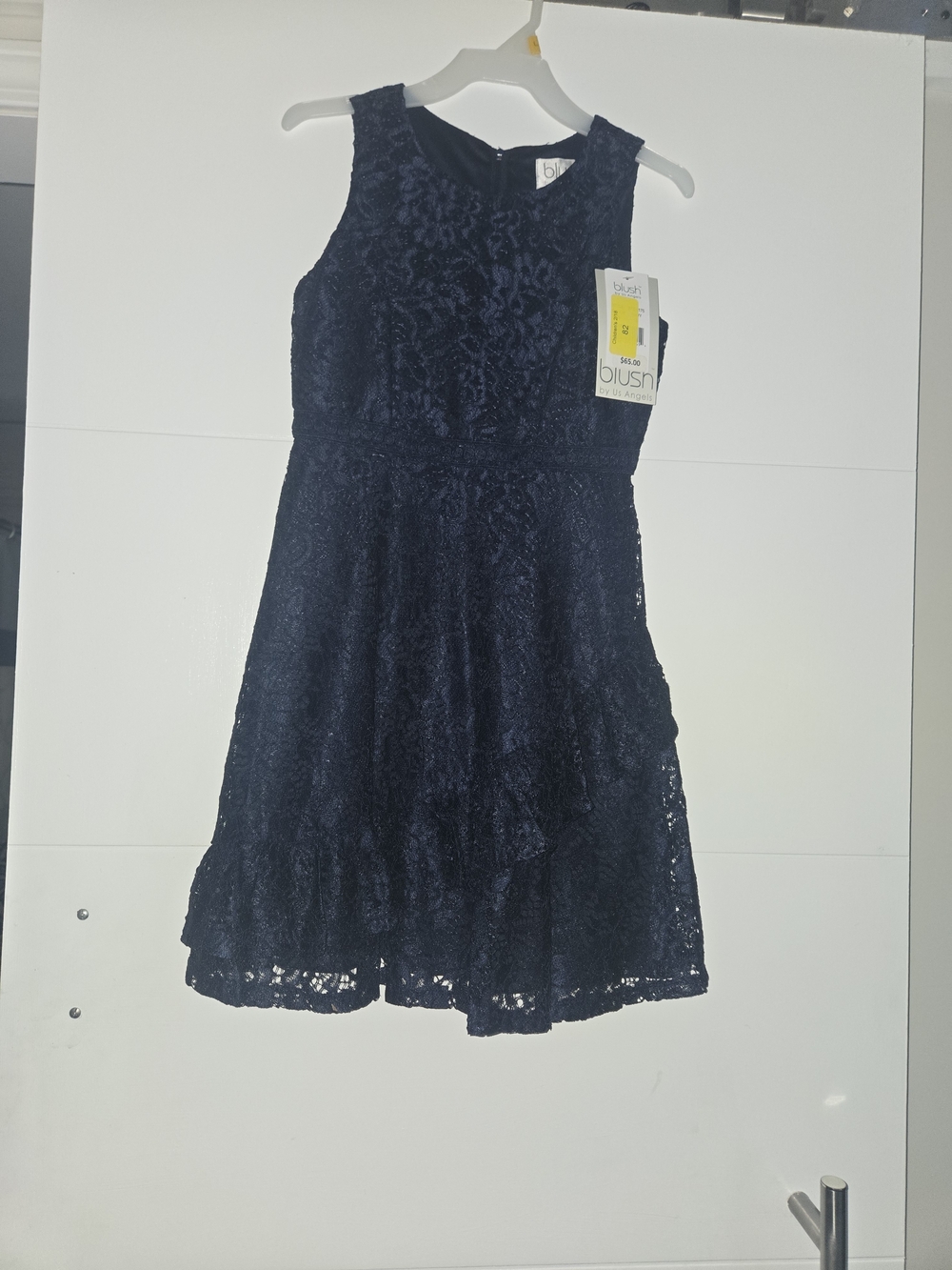 Us Angels Navy Lace Tiered A-line Dress